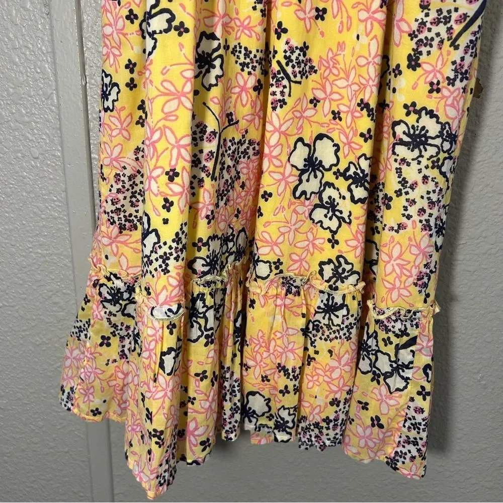 Lilly Pulitzer Girls Yellow Floral Tie Straps Smocked Bodice Dress Size Small